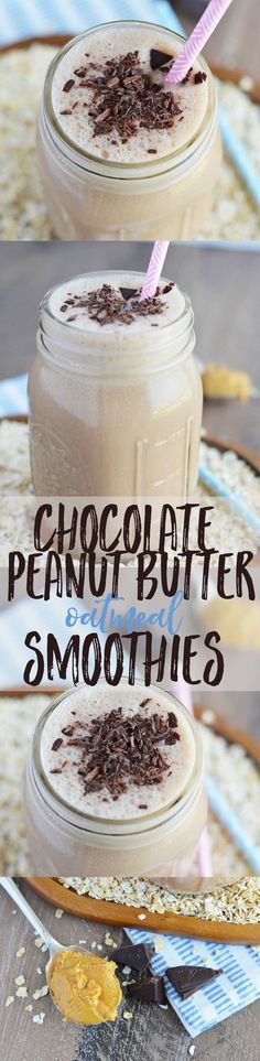 chocolate peanut butter smoothie in a mason jar with text overlay that reads, chocolate peanut butter smoothie