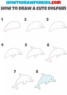 how to draw a cute dolphin step by step drawing for kids and adults with easy instructions