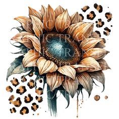 a drawing of a sunflower with leopard spots around it