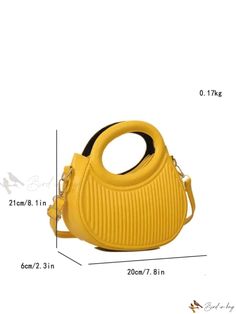 Bird in Bag - Exquisite French Design Womens Handbag with Black Niche Aesthetics for Fashionable Commuters and Date Nights - Stripes Embossed, Hand-Held or One-Shoulder Cross-Body - Trendy Round Crossbody Bag with Double Handles, Ideal for Stylish Women Yellow Double Handle Shoulder Bag For Evening, Yellow Double Handle Evening Shoulder Bag, Yellow Satchel With Adjustable Strap For Evening, Yellow Party Bag With Adjustable Strap, Round Crossbody Bag, Womens Handbag, Date Nights, Casual Date, Niche Design