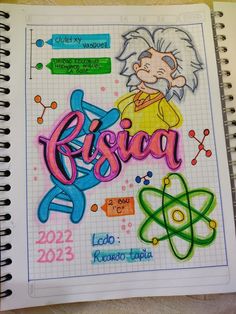 a spiral notebook with the words fiesta written in spanish and an image of a cartoon character