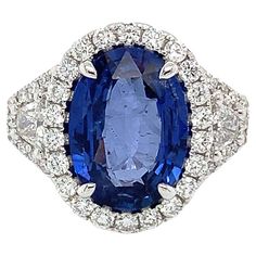 Certified 18 Karat White Gold Oval Ceylon Sapphire and Diamond Ring 5.16 Carats For Sale at 1stDibs Oval Sapphire Ring, Sapphire And Diamond Ring, Ceylon Sapphire, Boot Jewelry, Dream Engagement Rings, Bracelet Design, Sapphire Diamond Ring, Lady Diana, Pretty Rings