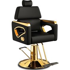 a black and gold barber chair on a white background