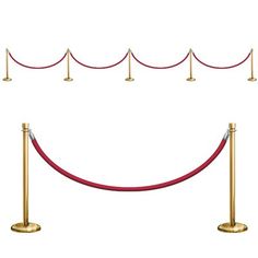 an image of a roped off red carpet with ropes and poles on white background