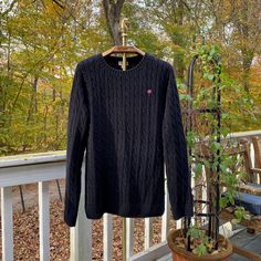 "Vintage 00s Lilly Pulitzer Black Cotton Cable Knit Sweater - Cute classic vintage 2000s 100% cotton black cable knit pullover long sleeve sweater by Lilly Pulitzer - In great preloved condition! - Size XL - 46\" bust | 27\" long | 18\" shoulder neutral, chic, fall, autumn, winter, work, workwear, office, cotton, natural, cozy, trendy, vtg, y2k, day, casual, weekend, preppy, coastal, grandmillennial, gift, round crew neck, simple, aesthetic, pretty, embroidered, palm tree, tree, mom, momcore" Classic Cotton Cable Knit Sweater, Black Cable Knit Crew Neck Top, Black Cotton Cable Knit Sweater, Casual Cotton Cable Knit Sweater, Cotton Cable Knit Long Sleeve Sweater, Coastal Grandmillennial, Cotton Cable Knit Sweater, Plaid Flannel Shirt, Fashion Story