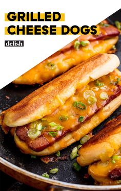 two grilled cheese dogs in a skillet