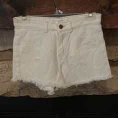 White Jean Shorts Came Distressed Brand New Never Been Worn No Stains Or Snags No Piles No Extra Holes White Summer Shorts With Frayed Hem, White Frayed Hem Summer Shorts, White Beach Bottoms With Frayed Hem, White Bottoms With Frayed Hem For Beach, White Cutoff Jean Shorts For Beach, Beach White Jean Shorts With Frayed Hem, White Jean Shorts With Frayed Hem For Beach, White Cutoff Bottoms For Beach, White Cutoff Bottoms For The Beach