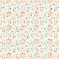 an image of a flower pattern on a light blue background with pink, yellow and orange flowers