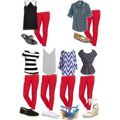 Pantalones rojos Red Crop Pants Outfit, What To Wear With Red Pants, Red Pants Outfit Summer, Mode Ab 50, Clothes And Shoes, Red Jeans, Wear Red