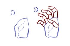 a drawing of a hand holding something in it's left hand and another hand reaching for the object