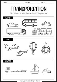 transportation worksheet for kids with pictures and words to color on the front page