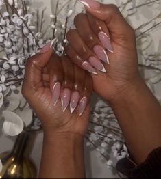 IG: nailsssbyss Almond Shape French Tips, French Stiletto Nails, Classy Almond Nails, May Nails, Ombre Acrylic Nails, Fully Booked, Stiletto Nails Designs, French Acrylic Nails