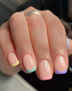 Subtle Summer Nails Square, French Tip Colorful Nails, Nail Designs Shellac, Bright French Tips, Nail Ideas For Kids, Unghie Sfumate, Summer Gel Nails, Square Nail Designs