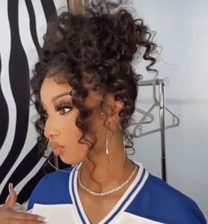 Updos For Medium Length Hair Prom Ponytail, Updo Braids For Black Hair Wedding, Cute Curly Updos For Black Women, Curly Wig Updo Hairstyles Black Women, Curly Updo Hairstyles For Black Women, Curly Ponytail Black Women, Black Women Messy Bun, 4c Edges, 5x5 Closure Wig