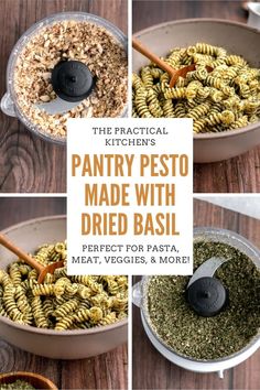 the instructions for making homemade pesto pasta in a food processor