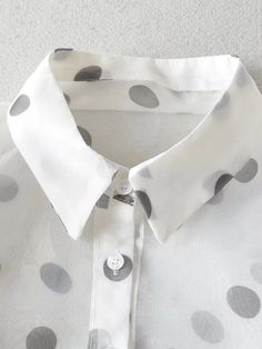 Women Clothing Summer Bubble Sleeve Polka Dot Print Translucent Shirt - Multi- L Trendy Polka Dot Party Blouse, Trendy Polka Dot Blouse For Party, Elegant Polka Dot Button-up Tops, Elegant Button-up Polka Dot Tops, Elegant Polka Dot Summer Blouse, Long Sleeve Polka Dot Blouse For Summer, Polka Dot Collared Summer Tops, Summer Polka Dot Collared Blouse, Summer Polka Dot Collared Tops