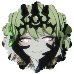 an anime character with green hair and black eyes