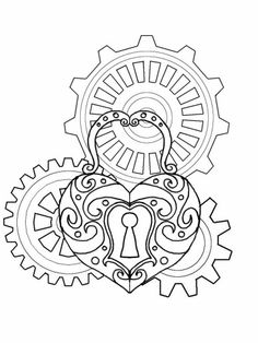 a drawing of a lock and cogwheel