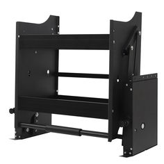 the back side of a black wall mount for a flat screen tv on a white background