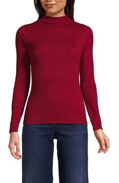 This versatile mock neck top is a simple way to elevate your closet staples. The endlessly versatile silhouette can be worn on its own and it can easily layer under a sweater or blazer when the temperatures drop. The ribbed fabric is comfortable and drapey, giving you style and comfort no matter how you choose to wear it. Fitted: skims the body but not compressive Soft ribbed fabric gives you ease and comfort Mock neck style 67% viscose/29% polyester/4% spandex. Machine wash. Imported 67% viscos Red Turtleneck Top For Layering, Casual Fitted Red Turtleneck, Casual Red Fitted Turtleneck, Versatile Fitted Red Tops, Red Stretch High Neck Top, Red Ribbed Turtleneck Top, Oxblood Red, Closet Staples, Mock Neck Top