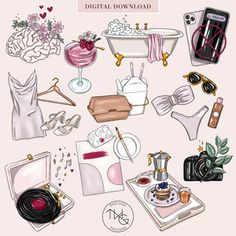 an image of various items that are on the cover of a magazine, including clothing and accessories