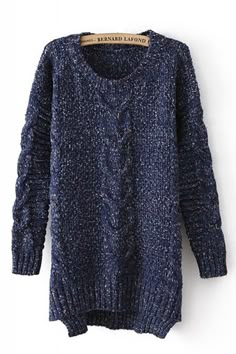 Oversized Navy Tweed..love, love this knit Cable Sweater, Loose Sweater, Knitted Pullover Sweaters, Sweaters Oversized, High Low Hem, Sweater Weather, Long Sleeve Knit, Knitted Pullover, Autumn Winter Fashion