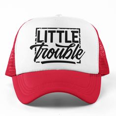 New Hat. For Men Or Women. Little Trouble Graphic Foam Trucker Hat In 2-Tone Red And White. Lightweight Poly-Foam Trucker Cap With Mesh Back Curved Bill Visor For Optimal Shading Adjustable Plastic Snap Strap Adult Unisex One Size Fits Head Circumferences Up To 60cm Bundle It Up With The "Big Trouble" Hat In My Closet For A Matching Buddies Look. Style Tags # Sayings Red White Black Print Mom Dad Parent Sibling Sister Brother Sport Baseball Hat Cap Vacation Travel Hot Weather Guys Mens Womens Te Red Hip Hop Hat, One Size Fits Most, Red Hip Hop Hat One Size Fits Most, Red Baseball Cap With Letter Print For Sports, Red Hip Hop Trucker Hat With Curved Brim, Red Sports Baseball Cap With Letter Print, Red Curved Brim Trucker Hat For Baseball Season, Red Adjustable Sporty Trucker Hat, Red Baseball Cap One Size Fits Most, Red Letter Print Snapback Trucker Hat