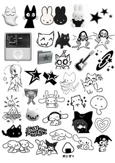 an assortment of cartoon stickers on a white background