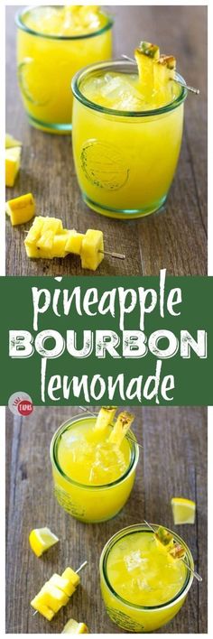 pineapple bourbon lemonade is served in small glass bowls