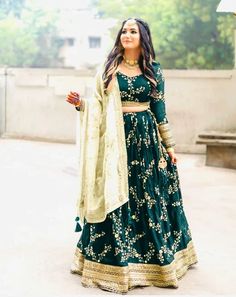 Buy Traditional Wear Green Color Embroidery Work Lehenga Choli Cotton Lehenga, Work Lehenga, Simple Gowns, Blue Lehenga, Color Embroidery, Girlie Style, Disco Outfit, Can Can, Wear Green