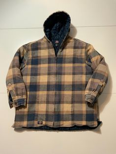 Vintage Dickies Workwear Plaid Quilted Lined Work Zip Front Flannel Hooded Jacket. Sz.XL. Condition is used. Measures approximately: chest: 54 inches around (27 inches pit to pit), shoulder to hem line: 30 inches (Front hem) 32 inches (Back Hem). Great buy Thanks for looking. Plaid Hooded Jacket For Winter, Plaid Cotton Hooded Jacket For Fall, Plaid Cotton Outerwear With Fleece Lining, Plaid Cotton Outerwear For Outdoor, Dickies Workwear, Plaid Quilt, Vintage Dickies, Hooded Jacket, Work Wear