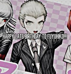 two anime characters with the caption happy late birthday to fumiko