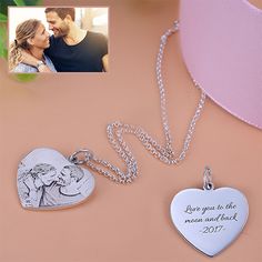 A photo captures a moment that is gone forever and with our Sterling Silver Heart Shape Engraved Photo Necklace you can wear the photo every day.Personalize your heart charm with an engraved photo of your fondest memory.You can engrave any words you want to express at the back of pendant.Our photo engraved heart pendant comes on your choice of 14-22 inch silver rolo chain.The Engraved Heart Photo Necklace makes a perfect gift full of sentimentality. Engraved Heart Necklace For Valentine's Day Memorial, Personalized Charm Necklace For Valentine's Day Memorial, Personalized Heart Pendant Charm Necklace For Memorial, Memorial Charm Pendant Necklace For Valentine's Day, Memorial Valentine's Day Pendant Charm Necklace, Heart Pendant Charm Necklace For Mother's Day Memorial, Memorial Valentine's Day Heart Pendant Charm Necklaces, Heart-shaped Engraved Necklaces For Father's Day, Engraved Heart Necklaces For Father's Day