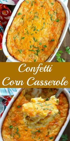 corn casserole with cheese and parsley on top