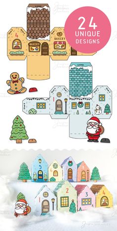 christmas papercrafts with santa claus and other holiday items in the snow, on top of