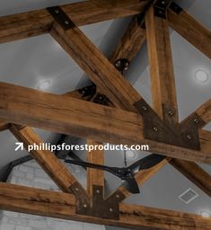 the ceiling is made out of wooden beams