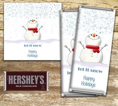 the hershey's chocolate bar is decorated with an image of a snowman