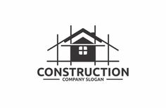 the logo for construction company is shown in black and white, with an image of a house