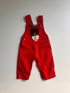 Vintage Upcycled OshKosh Teddy Bear Overalls Size 3-6 Mo tagged Classic red OshKosh overalls with some fun tweaks! Teddy Bear and Teddy patches added. The Front tag was moved and resewn on the top. A couple faint, white spots on backside.  Overalls in great sturdy condition! Teddy Bear Overalls, Patch Overalls, Bear Overalls, Red Teddy Bear, Oshkosh Overalls, Overalls Vintage, Gender Neutral Baby Clothes, Fort Collins, Upcycled Vintage