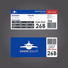 two airline tickets with boarding numbers and barcodes on grey background stock photo - budget conscious travel