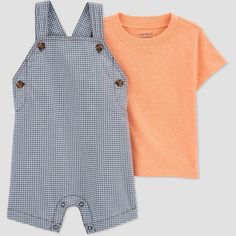 Carter's Just One You® Baby Boys' Gingham Overalls - Orange 6M Baby Boy Overalls Outfit Summer, Casual Cotton Gingham Sets, Casual Gingham Cotton Sets, Casual Gingham Sets For Spring, Casual Spring Gingham Sets, Gingham Cotton Short Sleeve Set, Gingham Cotton Set With Short Sleeve, Boy Overalls Outfit, Baby Boy Overalls Outfit