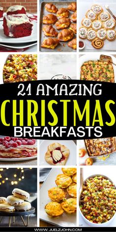 twelve amazing christmas breakfasts with the words, 21 amazing christmas breakfasts on them