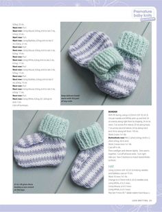 the instructions for knitting baby booties and mittens are shown in two different styles