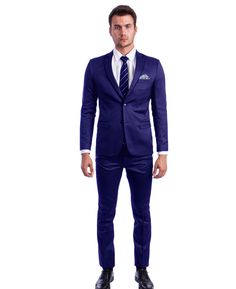 Get ready to impress in this sleek and stylish Men's Blue Notch Lapel Formal Suit, perfect for any formal occasion. Featuring a modern Birdseye Pattern, this suit exudes sophistication and elegance. The suit has a 2-Button closure, 2 Front Pockets, and 1 Side Pocket to ensure you have enough space for all your essentials. The Interior Pic Stitching adds a touch of luxury, and the Flat Front Pants, with a 6" Drop from Suit Size, are comfortable and tailored to fit you perfectly. The Black Trim on Blue Suit For Men, Suit Pin, Suit For Men, Suit Pattern, Formal Suit, Flat Front Pants, Men Formal, Slim Fit Suit, Formal Suits