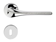 an image of a chrome door handle on a white background with the letter o in the middle