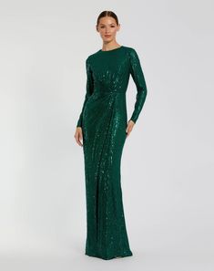 Sequined Long Sleeve Side Knot Gown Side Knot Dress, Mac Duggal Dresses, Summer Bridesmaid Dresses, Maxi Dresses Fall, Mac Duggal, Bride Groom Dress, Daytime Dresses, Tea Length Dresses, Wedding Guest Dress Summer