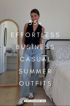 Looking for relaxed yet polished business casual outfit ideas to try this summer? You'll love this list of 35+ summer business casual outfits that are so versatile and stylish. Smart casual summer looks you can wear for work or every day. Casual office outfit ideas 2024. Day To Day Outfits Casual, Casual Work Outfit Summer Office Wear Capsule Wardrobe, Women’s Work Fashion Summer, Sneaker Work Outfits Women Summer, Summer Wear To Work, Cool Summer Day Outfit Casual, 2024 Business Casual Women Summer, Summer Outfits 2024 For Work, New York Summer Work Outfits