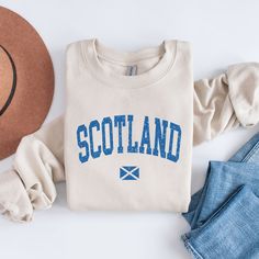 This Scotland Sweatshirt is perfect to show your UK pride and love for Scotland. Welcome to my store! Ideal for any situation, a unisex heavy blend crewneck sweatshirt is pure comfort. These garments are made from polyester and cotton. This combination helps designs come out looking fresh and beautiful. The collar is ribbed knit, so it retains its shape even after washing. There are no itchy side seams on these sweaters.  .: Made with a medium-heavy fabric blend of 50% cotton and 50% polyester ( Scotland Sweater, Scotland Flag, Flag Sweater, Sweater For Women, Uk Gifts, Star Shirt, Heavy Fabric, Cut And Style, Edinburgh