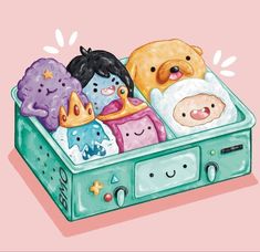 an illustration of three stuffed animals in a suitcase