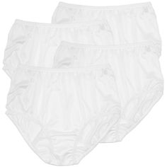 This classic nylon panty is the perfect full coverage brief, emphasizing value and comfort above all. The panty is generously cut and made of silky-smooth lightweight nylon. Subtly shaped, the cut follows the natural contours of your body, and prevents slipping or riding up. The covered elastic waistband and soft scalloped trim stretch without pinching. The panty has a seamless rear and full seat coverage. A sewn in 100% cotton crotch provides breathability and comfort. Also known as the Plain Jane, (Teri Lingerie style 331), this undergarment has been a Teri Lingerie best seller for decades. Pack contains four (4) or twelve (12) white panties. A classic, silky-smooth, high-quality, nylon panty with a very loyal following, and relied upon by wearers for decades. Machine wash, colors separa Plain Jane, Natural Contour, Scalloped Trim, Guinea Bissau, Equatorial Guinea, British Indian, Mozambique, Brunei, Lingerie